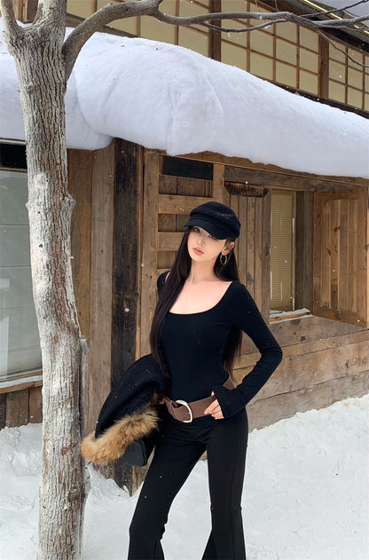 25Dec. 暗色過冬基礎U領打底衣/藏藍麻花針織開衫