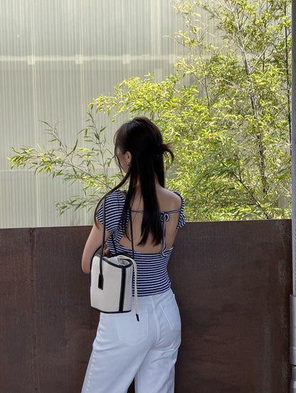 Oct. 簡約領 百搭露背短袖上衣 5色