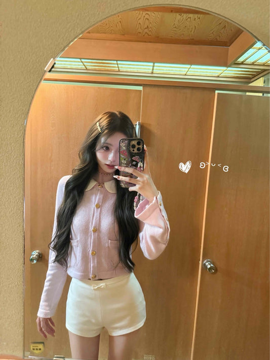 25Nov. 軟軟豆乳小香貴族翻領針織外套 櫻花粉/米白