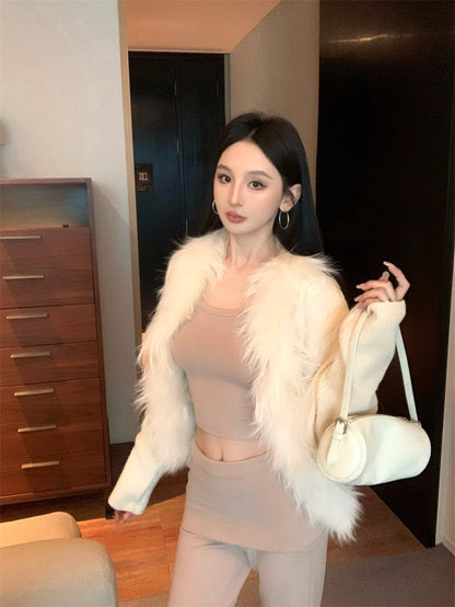 25Dec. 慕斯奶皮糯感毛毛外套 懶人休閒褲套裝 杏色系