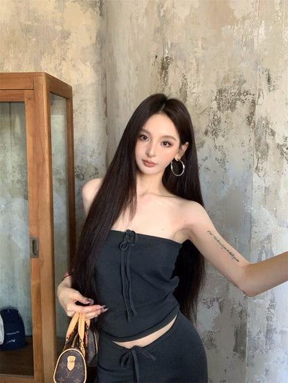 26Apr. 柔軟親膚 抽繩抹胸休閒褲套裝 首推杏/深灰