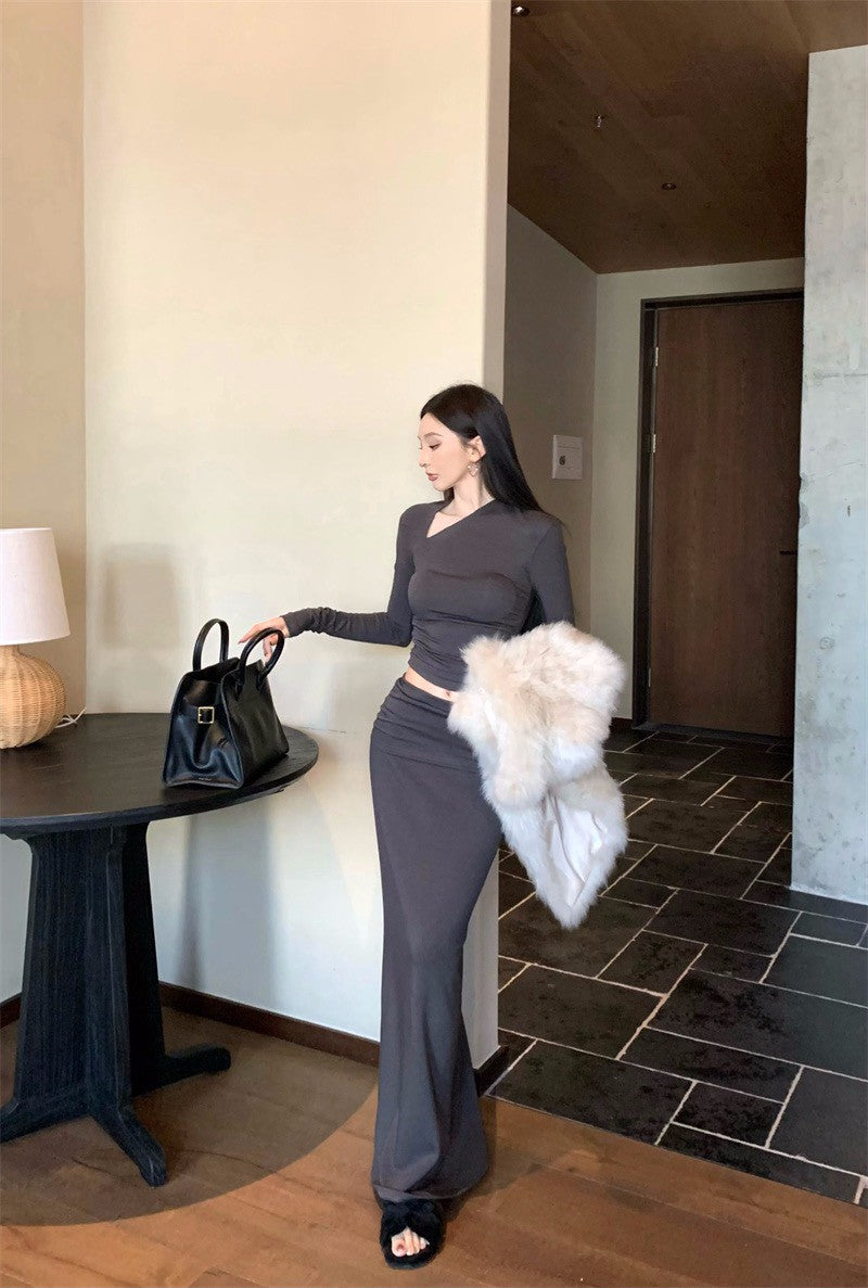 26Jan. 好身材有氧2.0不規則設計感休閒褲/半身裙套裝 黑灰/純黑