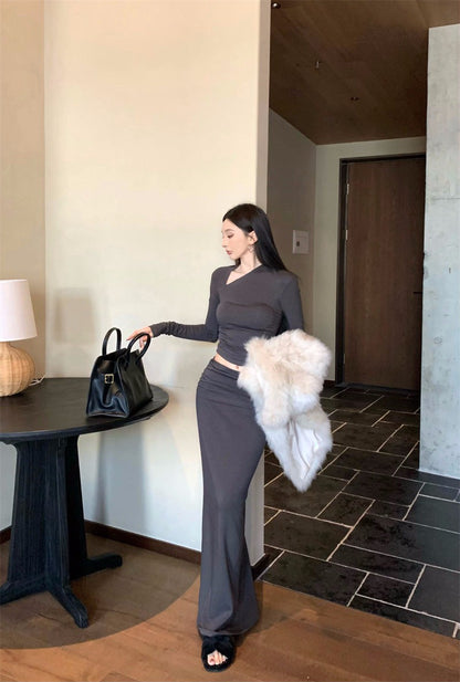 26Jan. 好身材有氧2.0不規則設計感休閒褲/半身裙套裝 黑灰/純黑