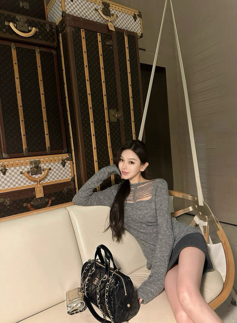 26Jan. 高級感手工縷空絲線圓領針織上衣 4色