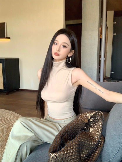 May. 個性簡約半高領純色背心 新款西裝休閒長褲 杏