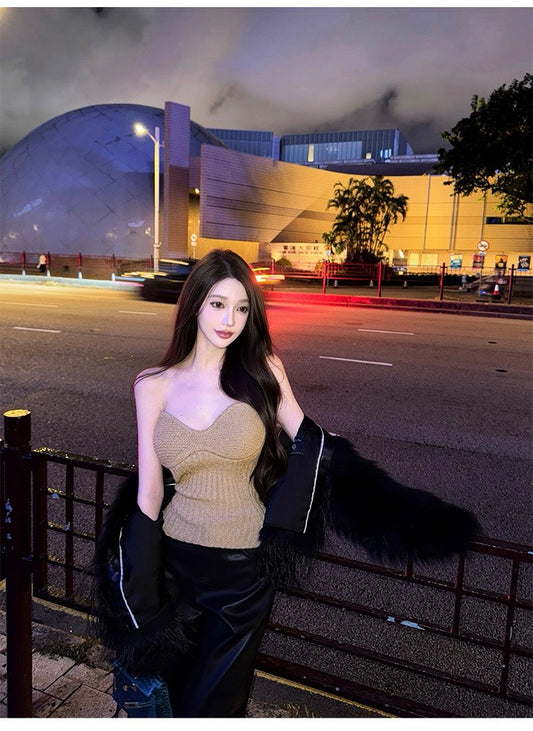 25Nov. 超模修身顯瘦霧感破格直筒褲 黑