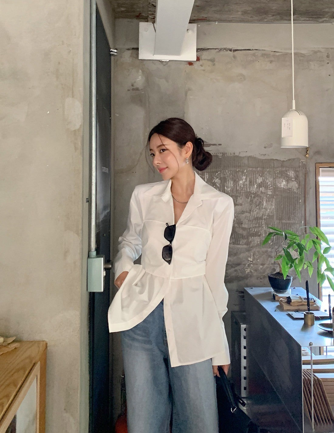 Aug. 氣質歐膩 拼接蝴蝶結綁帶襯衫