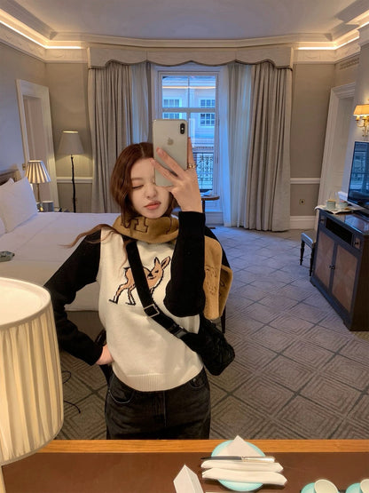 25Dec. 「聖誕小鹿」25羊毛圓領撞色針織上衣