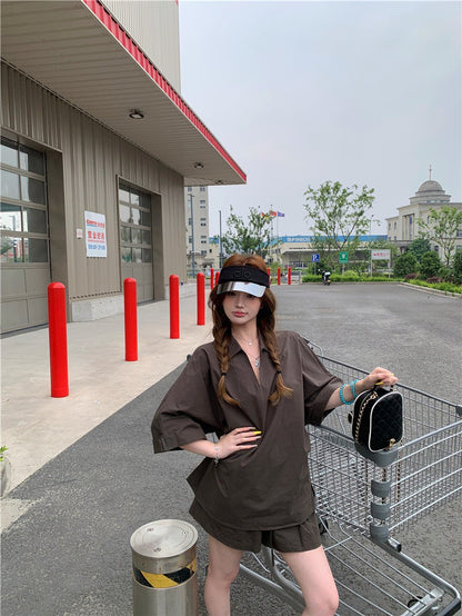 Jun. 街頭素描極簡淡人系列row襯衫上衣 短褲 咖色