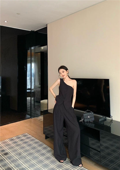 Jun. 簡約老錢調 慵懶設計感2版型上衣 寬鬆休閒褲 黑色