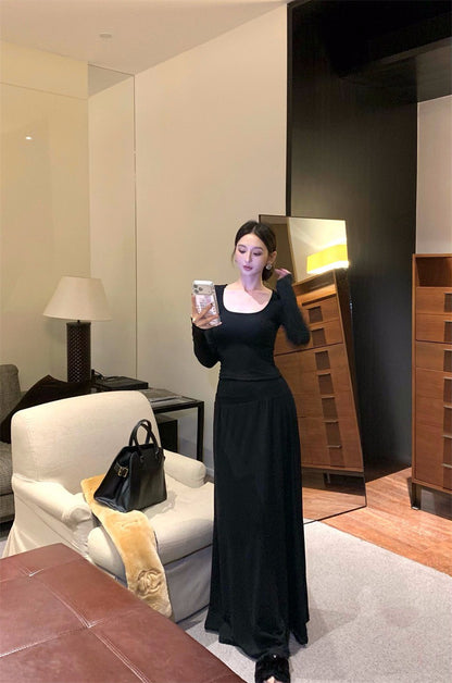 26Feb. 柔美白月光氣質U領上衣半身裙套裝 白/黑