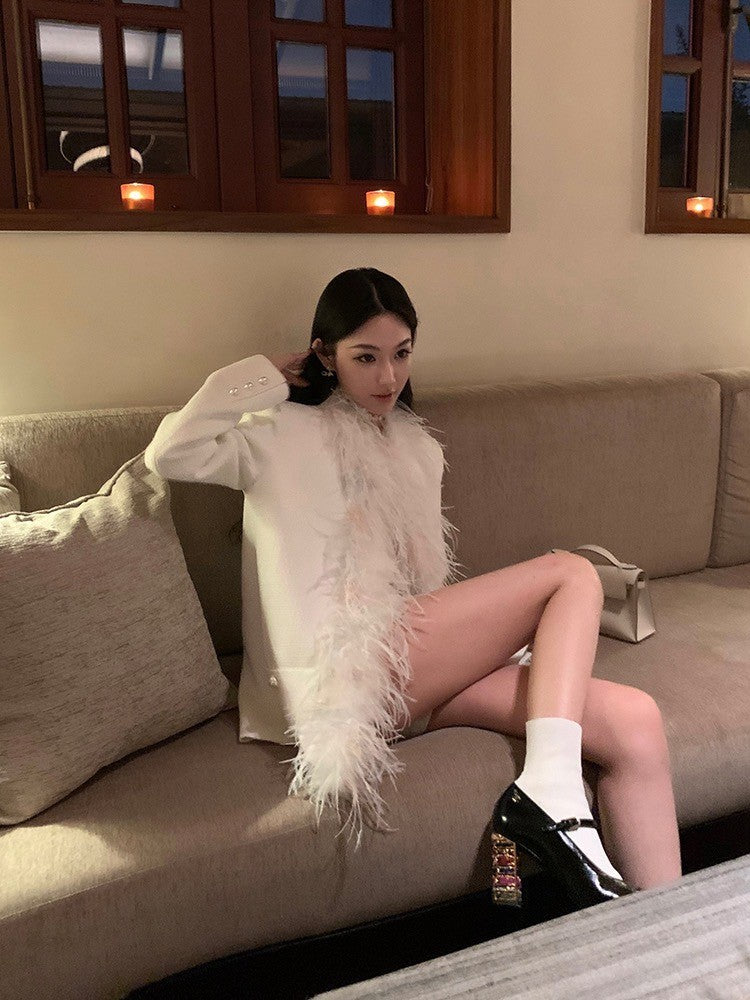 Oct. 典藏理想系列 鴕鳥毛定染編織廓形西裝外套