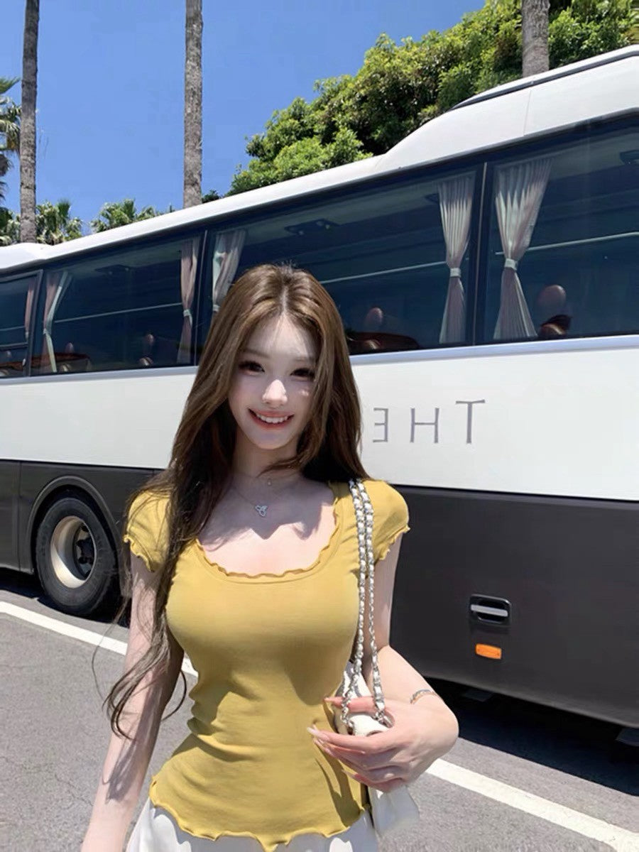 26Jul. 美慾奶tee可愛花邊U領上衣 雞蛋黃/灰