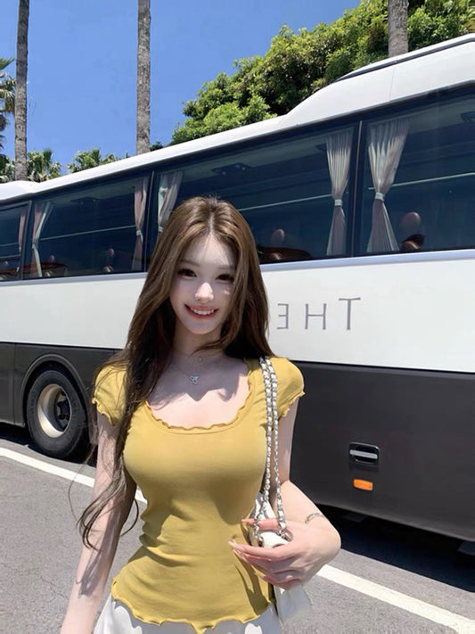 26Jul. 美慾奶tee可愛花邊U領上衣 雞蛋黃/灰