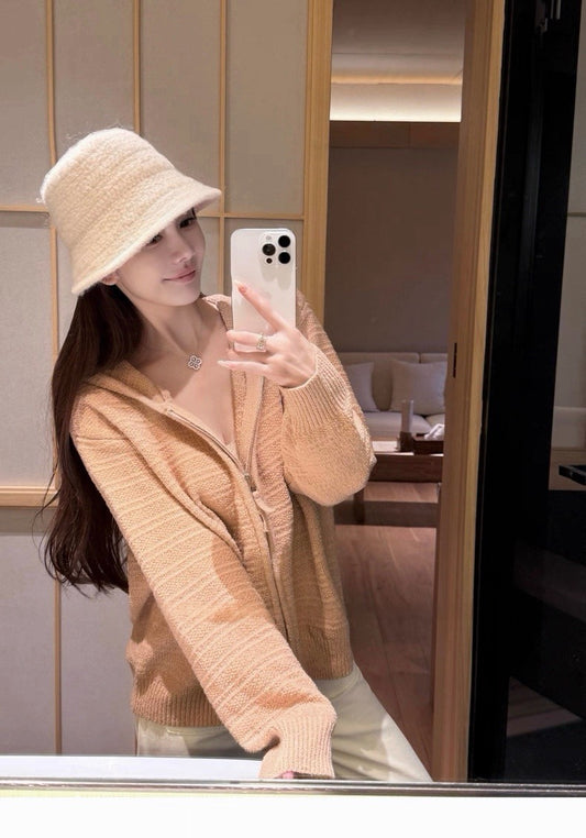 25Dec. 肉桂粉L*P圈圈紗溫柔慵懶連帽外套