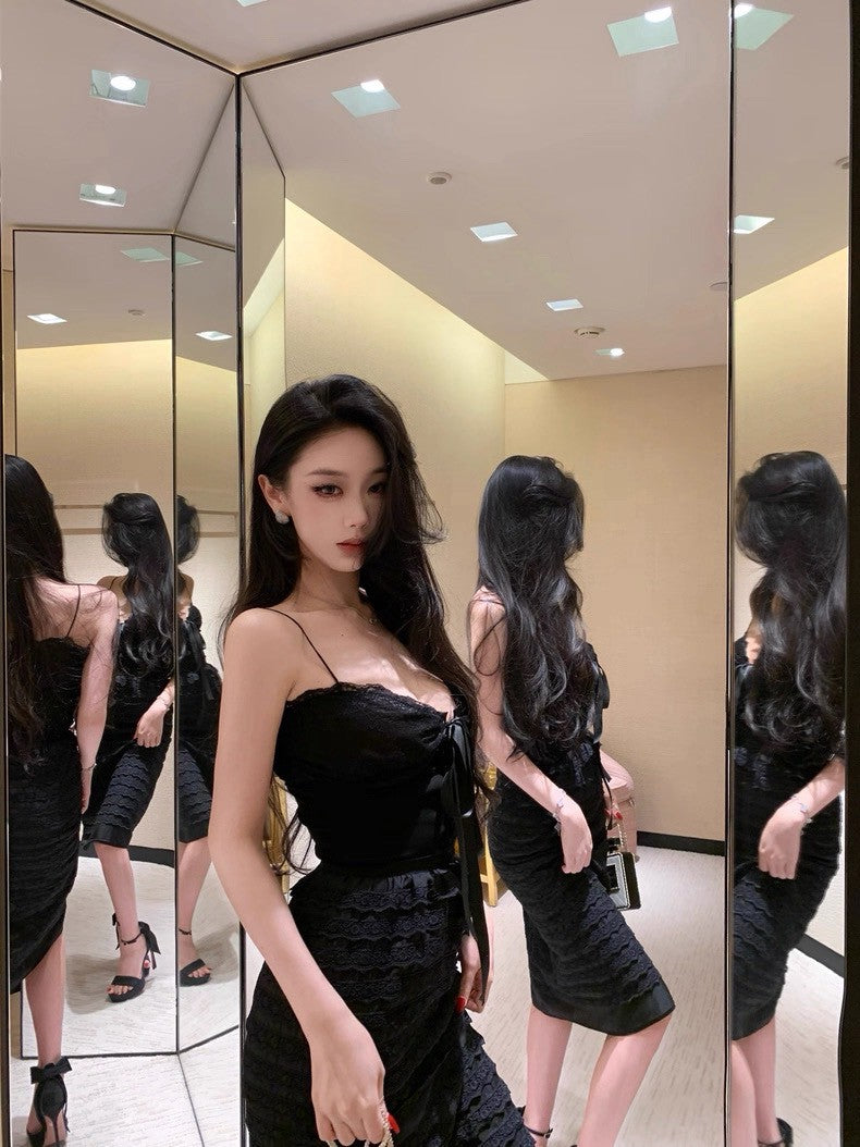 25Sep. Valentin*蕾絲蝴蝶綁帶top 黑