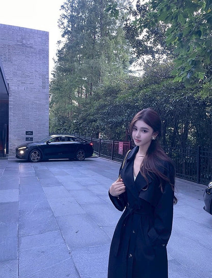 26Jan. 英倫風中長款百搭雙排釦黑色風衣 長款