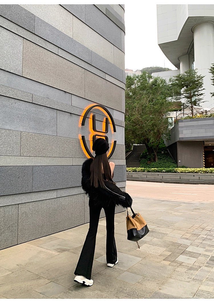 25Nov. 豐胯韓模修身百搭黑色喇叭褲 常規/加絨