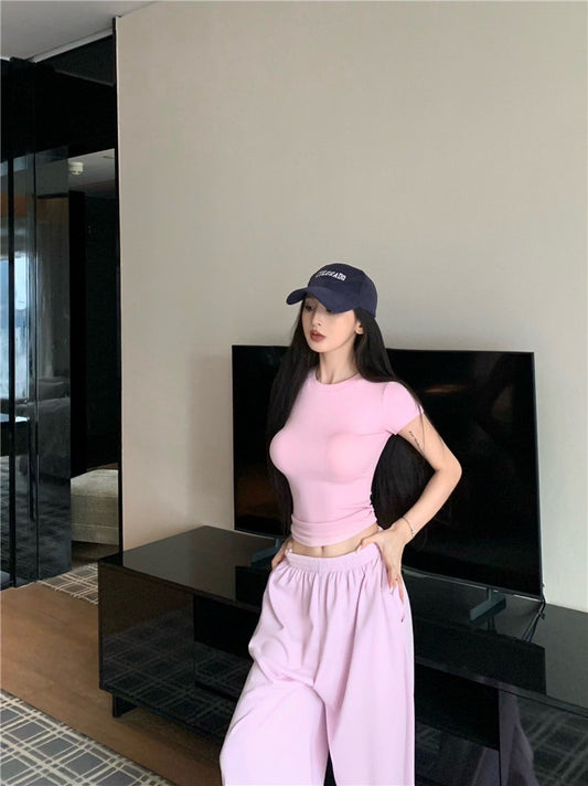 May. 經典Skims春夏版型 修身彈力純色上衣 休閒褲 粉