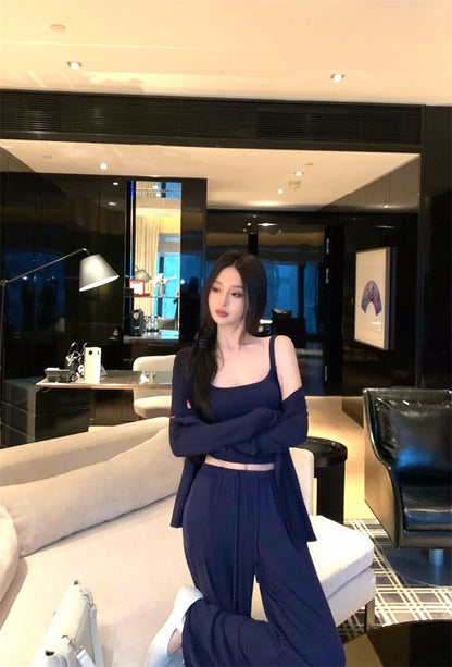 26Jan. 低調穿出好身材居家系列背心外套2件組 藏藍抽繩休閒褲