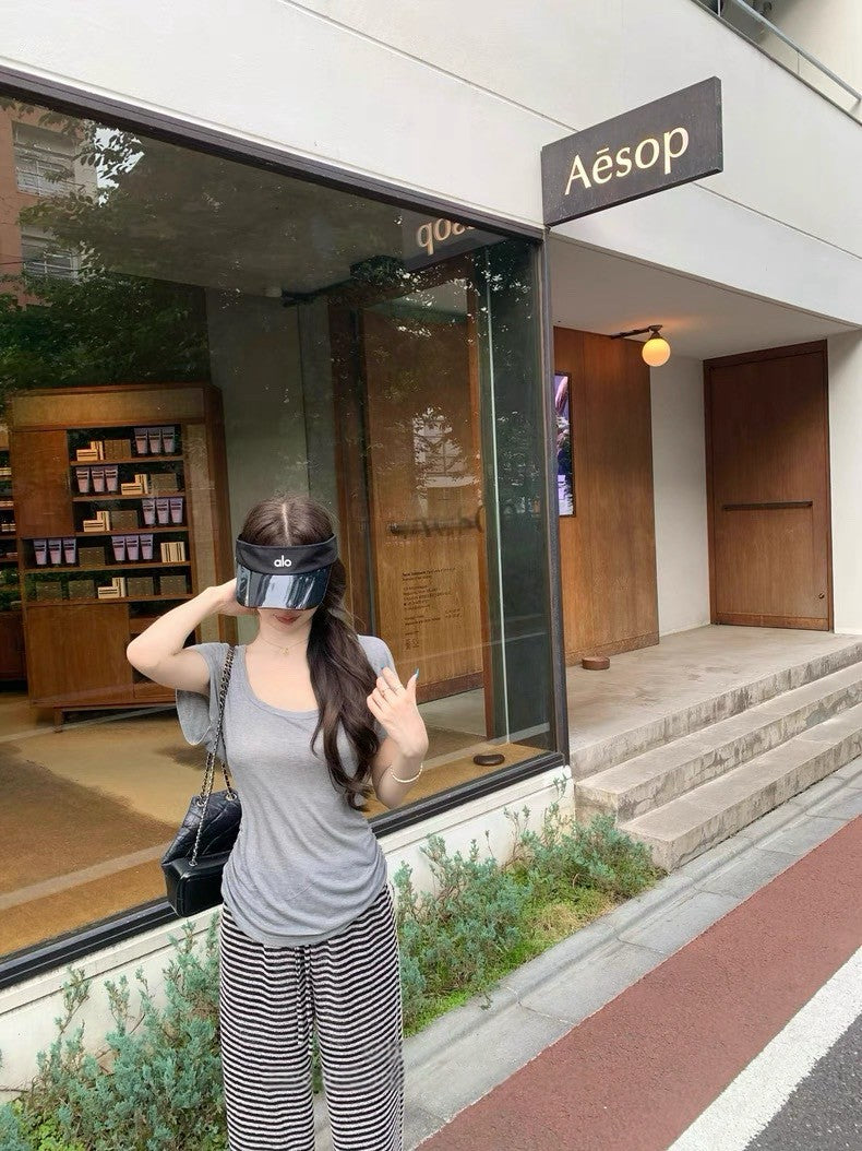 25Aug. 韓韓柔軟仿麻定染條紋休閒褲 淺灰