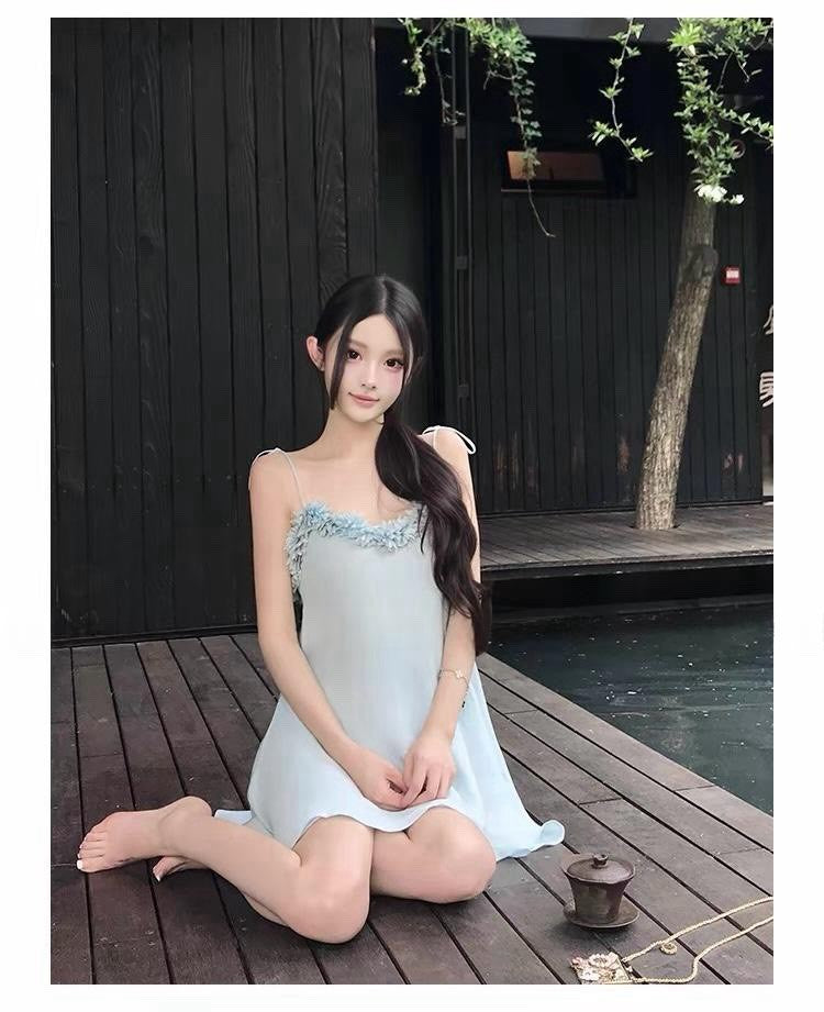 26Jul. 天鵝湖萦麻花辮純慾垂感連身裙 藍