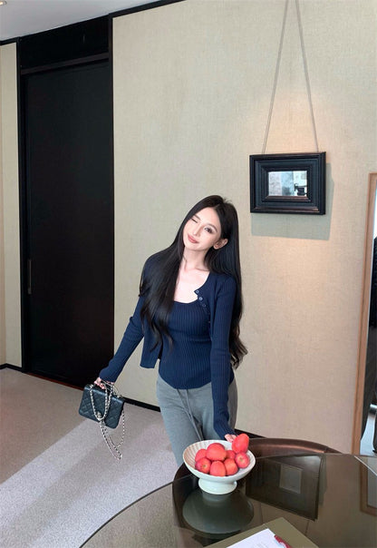 25Dec. 韻味熟女簡約針織上衣2件套 抽繩休閒褲 深暖系