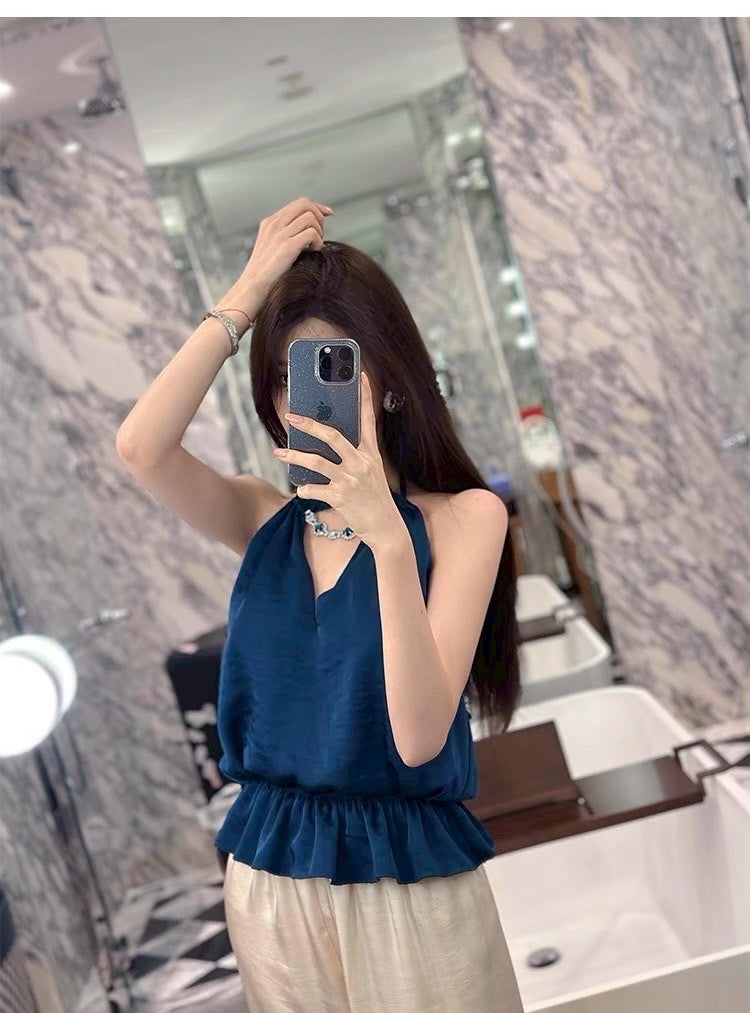 May. 琴酒小蒼蘭 珠寶緞面挖背收擺上衣