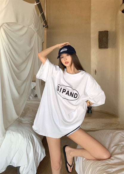 May. 寬鬆簡約棉質字母T恤 白