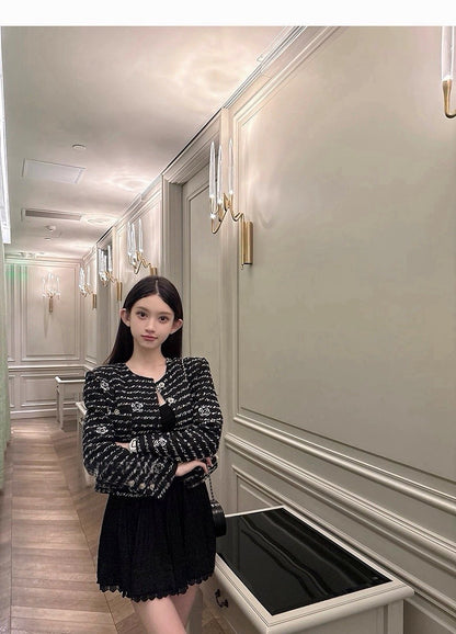 25Dec. 貝夢德memory手工山茶花刺繡粗呢外套 黑