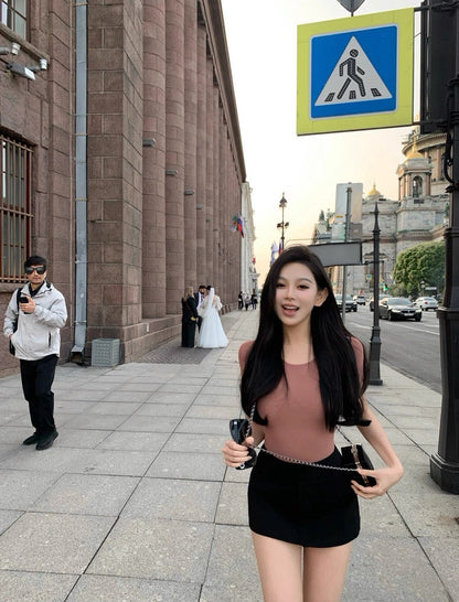 25Aug. arman*俐落圓領正肩針織上衣 豆沙粉/薄荷綠