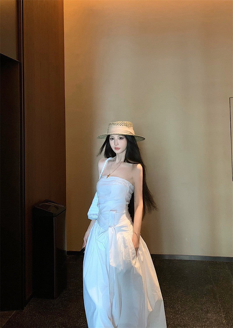 25Sep. 知性哲學抹胸襯衫料繫帶連身裙 白