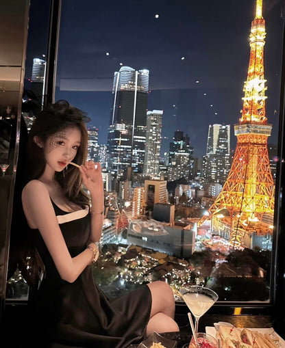 Mar. 曼妙天鵝 法式氣質蝴蝶結收腰連身裙 黑/白