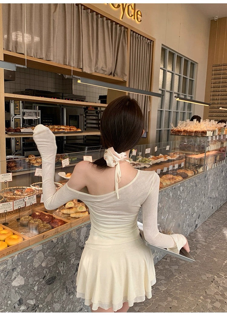 25Sep. 香霧白茶純欲掛脖上衣短裙3件套