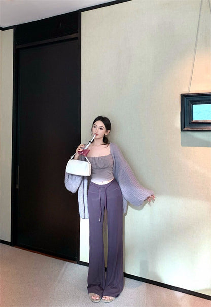 25Dec. 人無骨2.0慵懶穿粗針寬鬆外套 抽繩空氣棉休閒褲 紫系列