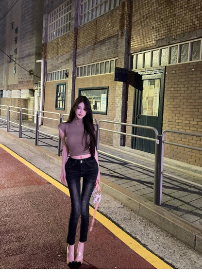 26Oct. 美腿實錄 手刷白中腰九分褲 灰黑