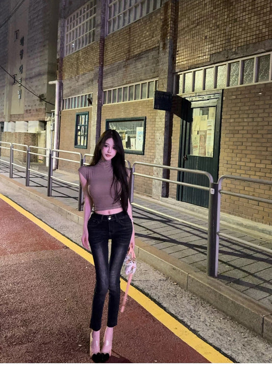 26Oct. 美腿實錄 手刷白中腰九分褲 灰黑