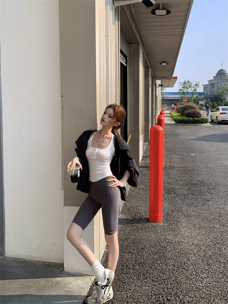 Jun. 美式寬鬆輕薄防曬連帽工裝外套 黑色