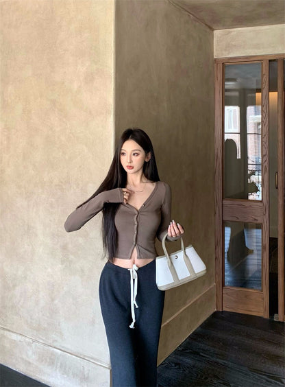 25Nov. 氣質溫柔休閒抽繩休閒褲 排扣修身上衣2色