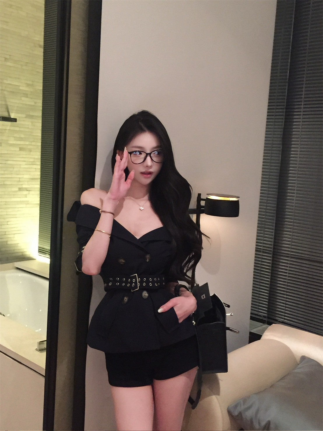 25Oct. 經濟上美學MAR*GONG雙排扣風衣外套套裝 藏藍配黑褲