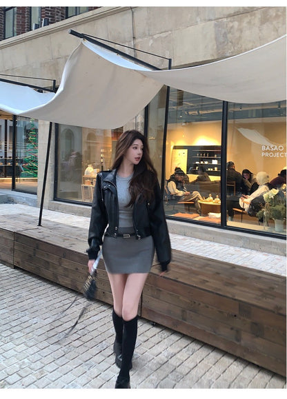 Mar. 高智韓女 羊毛修身圓領針織半身裙套裝