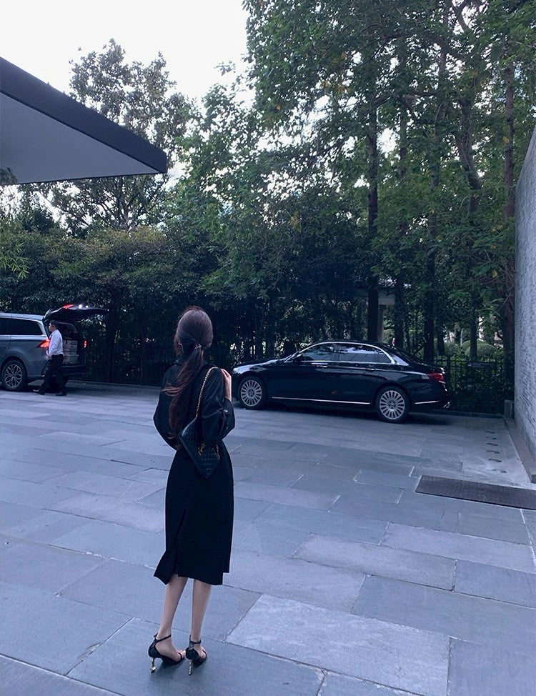 26Jan. 英倫風中長款百搭雙排釦黑色風衣 長款