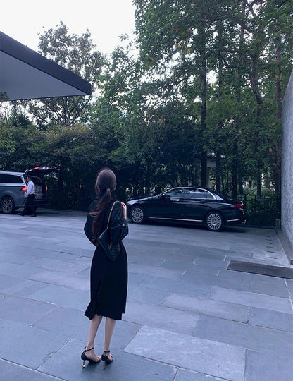 26Jan. 英倫風中長款百搭雙排釦黑色風衣 長款