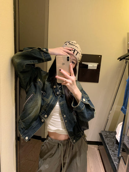 25Dec. 美式特調復古立領刷色牛仔外套