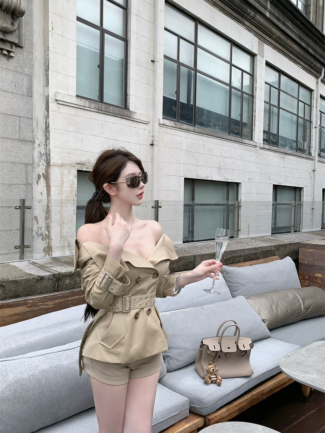 25Oct. 經濟上美學MAR*GONG雙排扣風衣外套套裝 卡其色