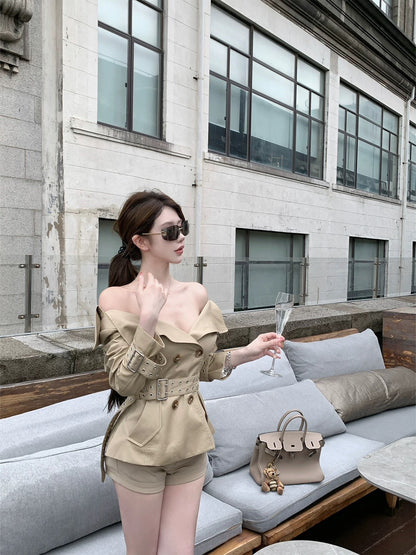 25Oct. 經濟上美學MAR*GONG雙排扣風衣外套套裝 卡其色