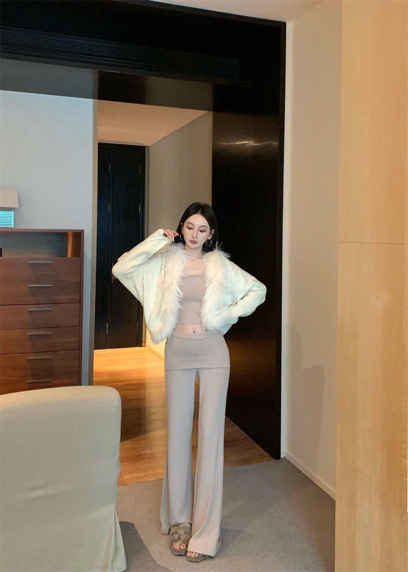 25Dec. 慕斯奶皮糯感毛毛外套 懶人休閒褲套裝 杏色系