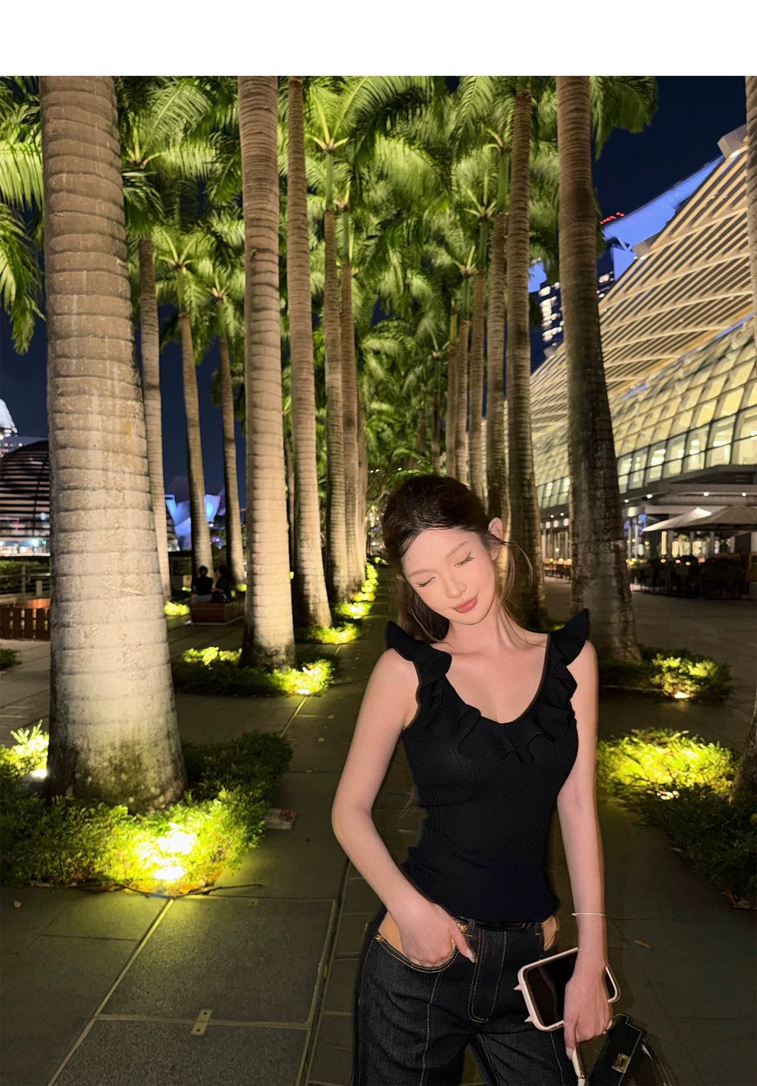 26May. 歐膩天菜0毛感V領荷葉針織背心 白/卡其/黑