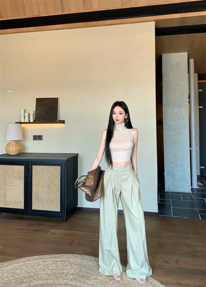 May. 個性簡約半高領純色背心 新款西裝休閒長褲 杏