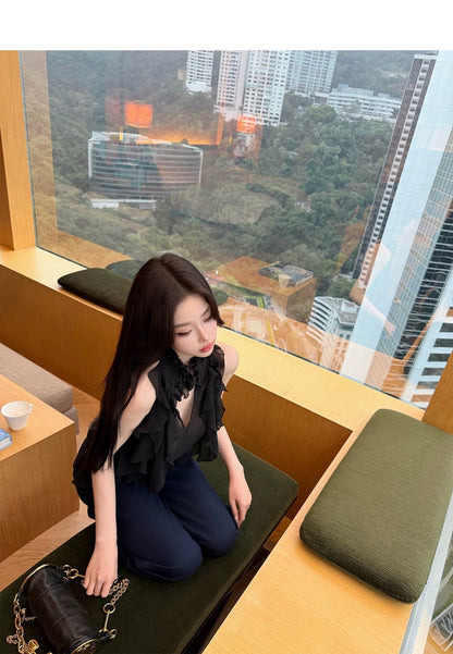 26May. 主推氣質私服  飄飄透視感荷葉背心 黑